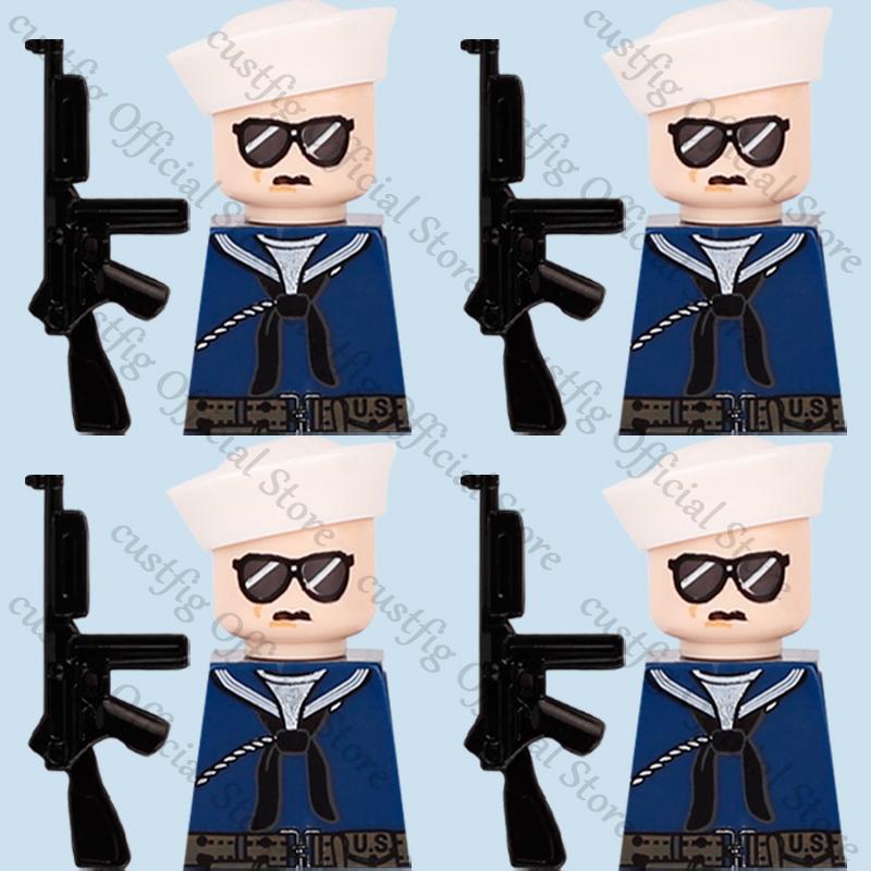 WW2 US Navy Military Airborne Field Corps Soldier Figures Building Blocks Army Flying Tigers Infantry Gun Weapon Bricks Kids Toy