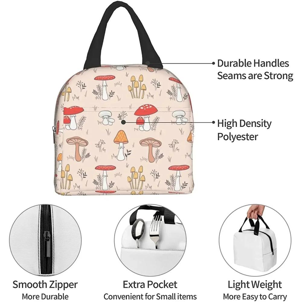 Pink Mushroom Cute Lunch Bags Thermal Lunch Box Reusable Lunch Bag Food Container for Women Men Adults Work Travel Picnic