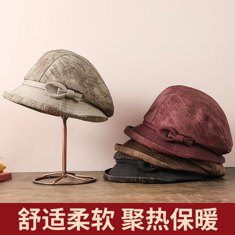 

Middle-aged hat female mother autumn and winter double-layer warm bucket hat elderly grandmother basin hat fashionable versatile cloth hat one size fits all бордовий