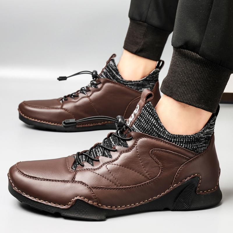 Winter Leder Herrenstiefel Superwarme Herren Schneestiefel mit Fell Herren Freizeitschuhe Walking Sneakers High Top Western Stiefeletten