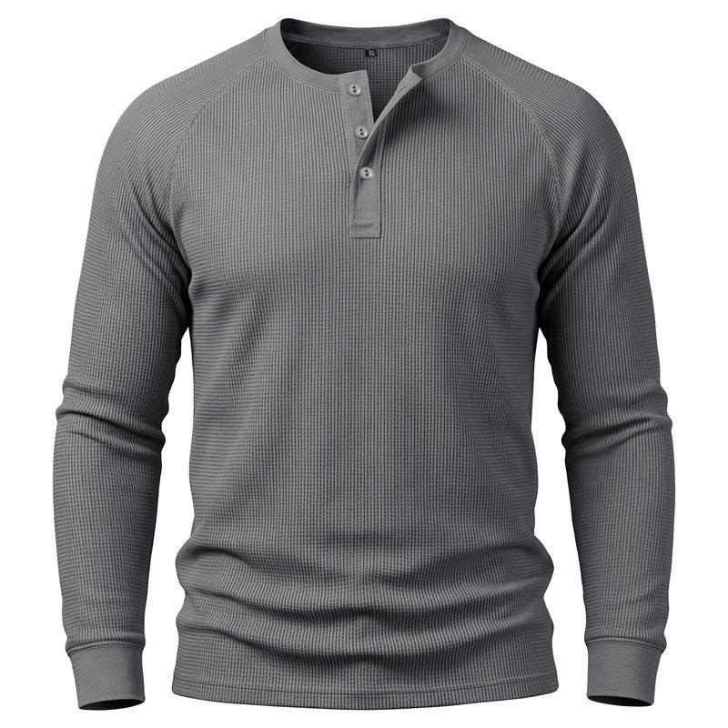 Mens Long Sleeve Henley Basic Solid Casual T Shirt
