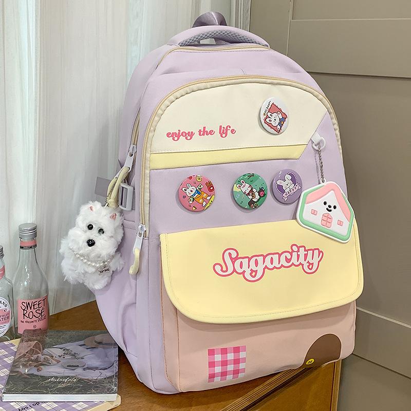 College Style, High Value, Fresh and Sweet Backpack, Junior High School Students Contrasting Color Splicing Large-capacity Backpack