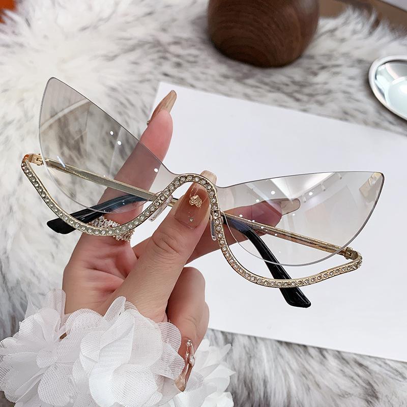 Vintage y2k Bezramkowe Kocie Oko Okulary Przeciwsłoneczne Damskie Luksusowe Designerskie Okulary Przeciwsłoneczne Punk Popularne Diamentowe Motylkowe Okulary Ochrona UV400