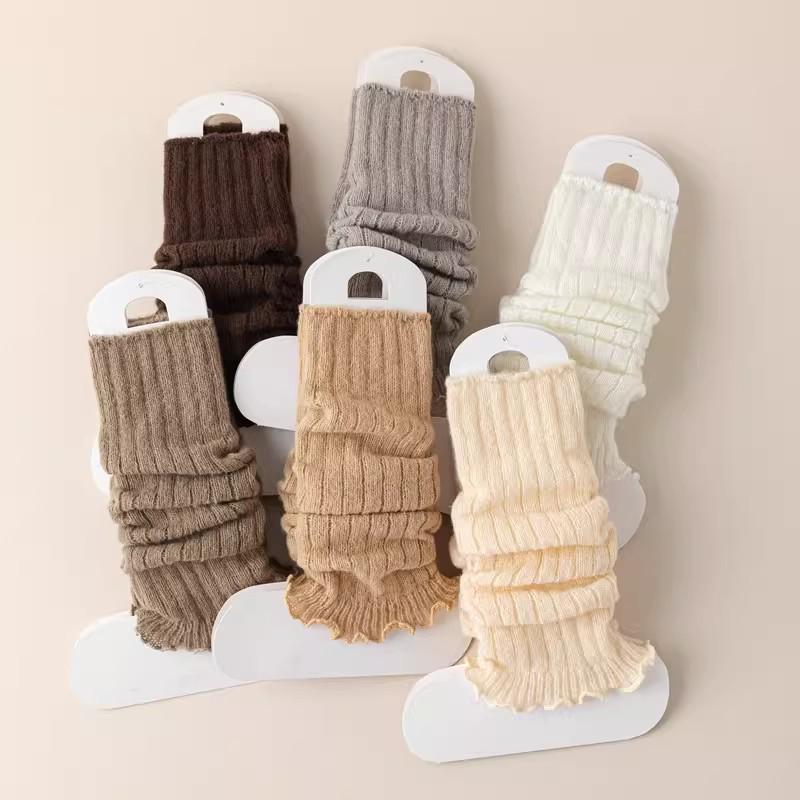 Women's White Knitted Slouch Socks for Spring/Autumn, Mid-High Calf, JK School Style, Perfect with Leather Shoes