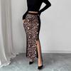 New Leopard Print Patchwork High-waisted, Form-fitting, Hip-hugging, Slit Design Women's Skirt