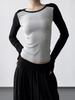 T-shirt à Manches Longues Color-Block Coupe Ajustée pour Femme - Design Élégant Hiver 2025 pour Porter Seul ou en Couche