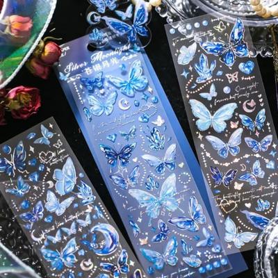 Confezione da 3 fogli/confezione di adesivi con farfalle glitterate, perfetti per cornici per collage e diari, forniture per scrapbooking fai da te