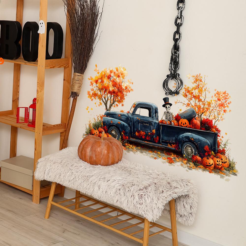 Motorcar Halloween Skeleton Pumpkin Wall Decal For Kitchen And Entryway Decor