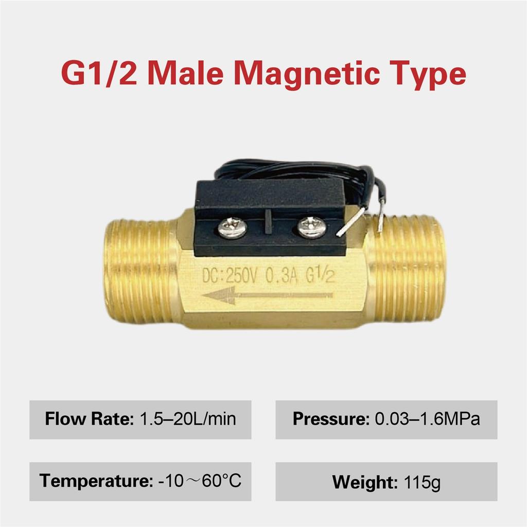 Brass Flow Switch Flow Meter Flowmeter 1.5‑3L/min G1/4 G1/2 Low Flow Water Normally Open Magnetic Spring Sensor Industrial