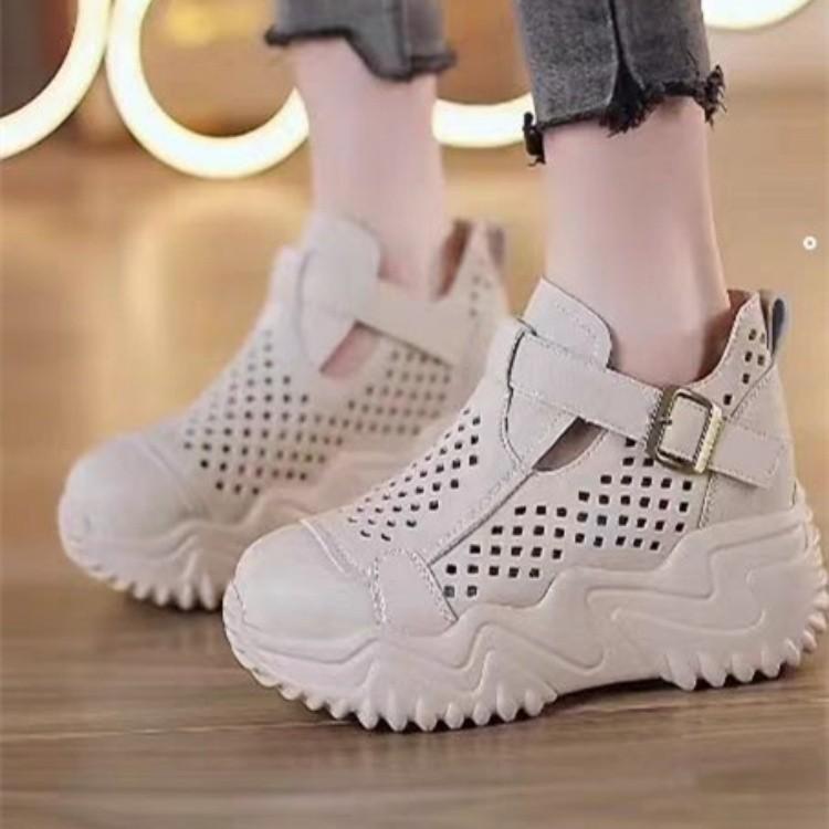 Baotou Heightened Thick Sole Spring and Summer Sandals for Women New Hollow Breathable Soft Sole Without Tiring Feet Casual Shoes for Outside Wear