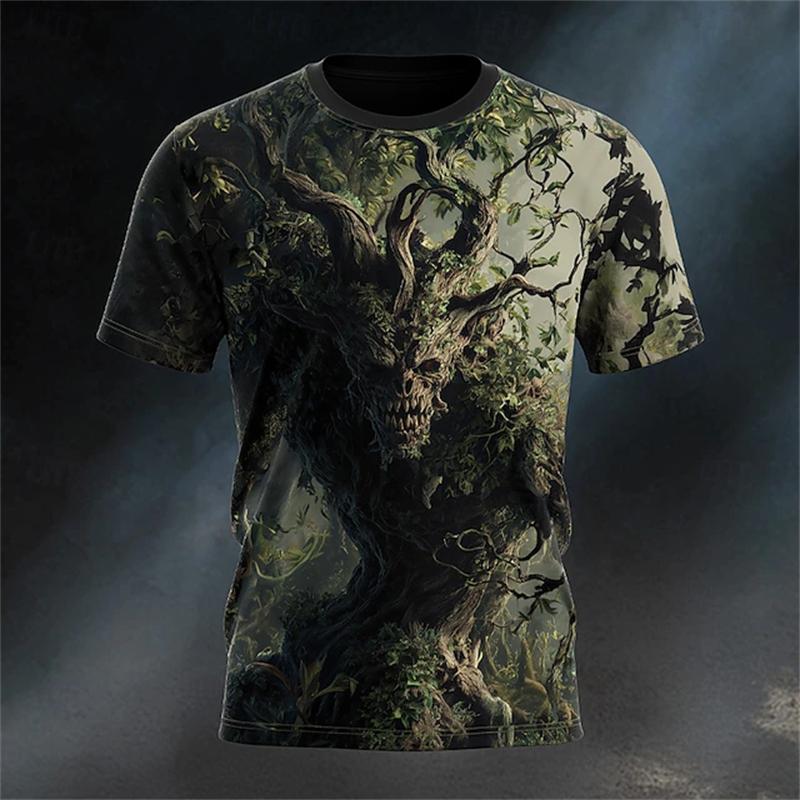Halloween New t shirt for man Short-sleeved Men's Lava Pattern Short-sleeved Loose Round-neck T-shirt Breathable Lightweight Top