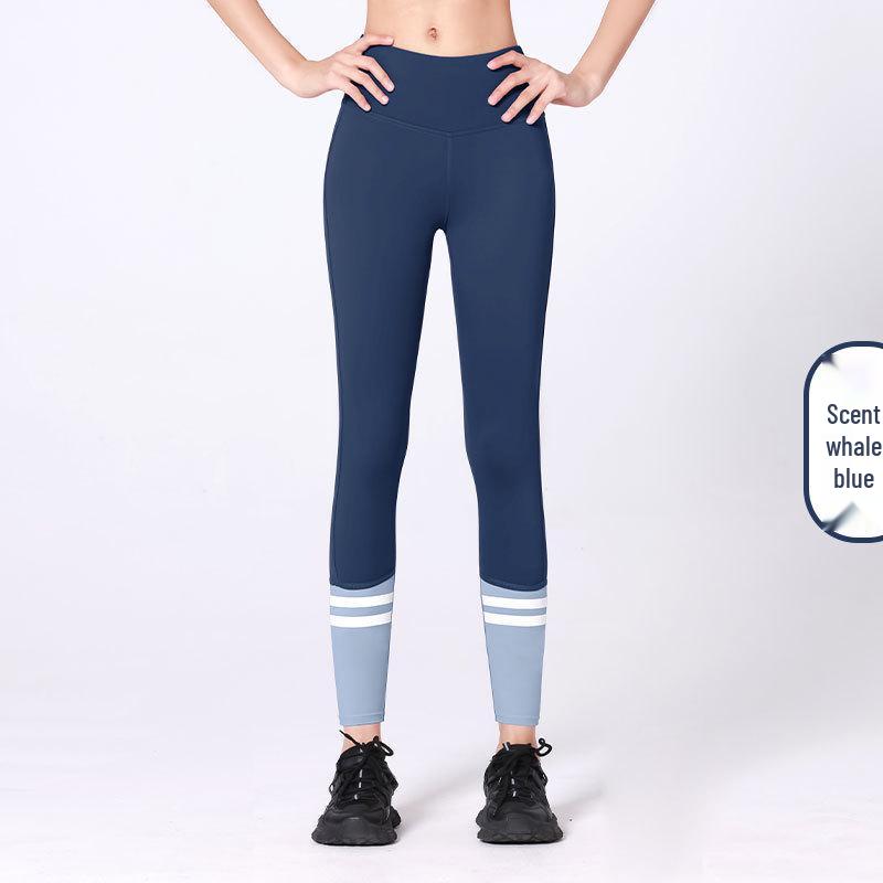 

Персиковые бесшовные леггинсы для йоги: Полосатые спортивные брюки длиной девять очков, влагоотводящие, с эффектом подтяжки бедер XXL