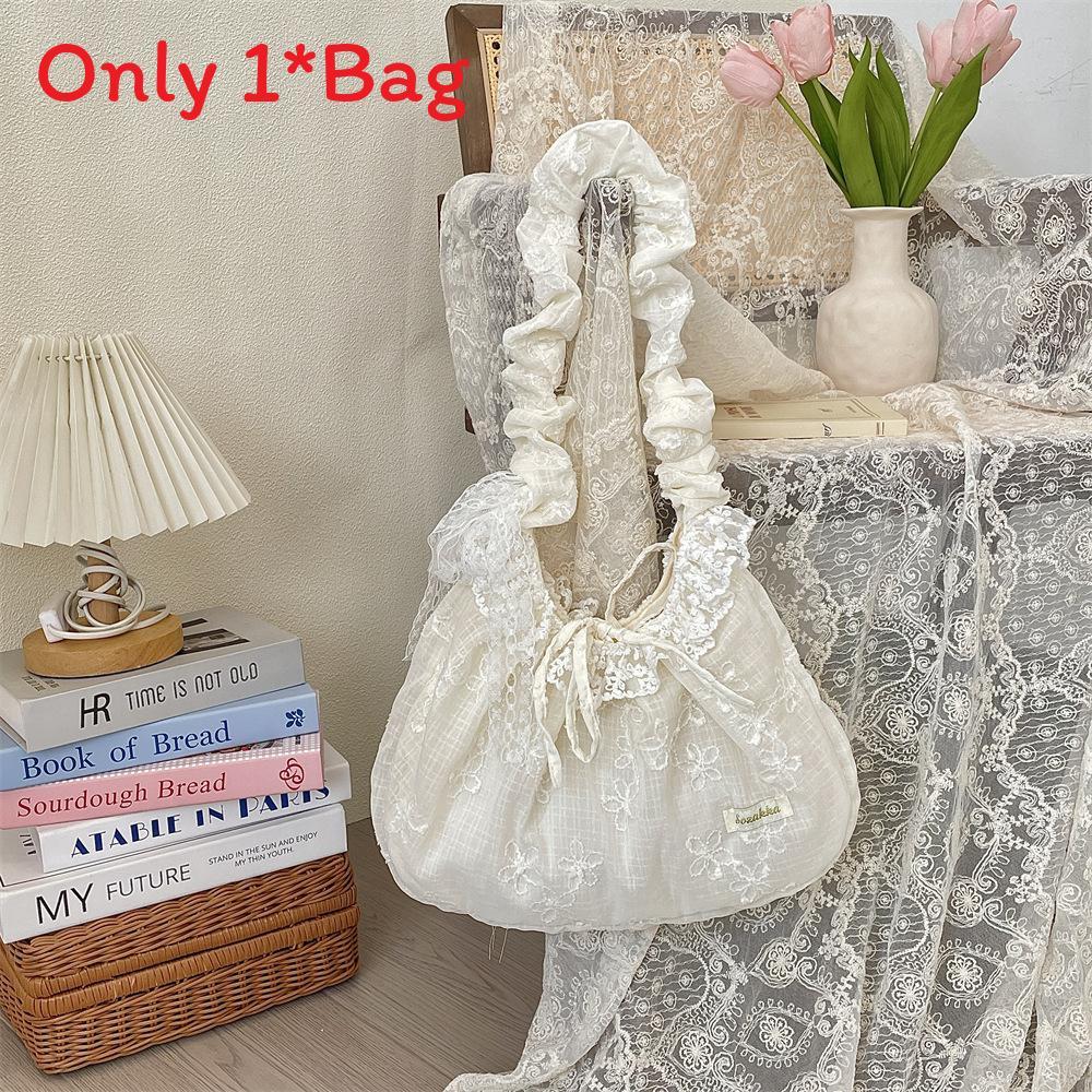 Polyester Lace Floral Shoulder Bag With Ruffled Straps And Bow For Daily Use