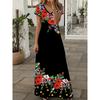 3D Printed Women's Plus-Size Fashion Bright Floral Print Four-Season Elegant Casual V-Neck Short Sleeve Dress