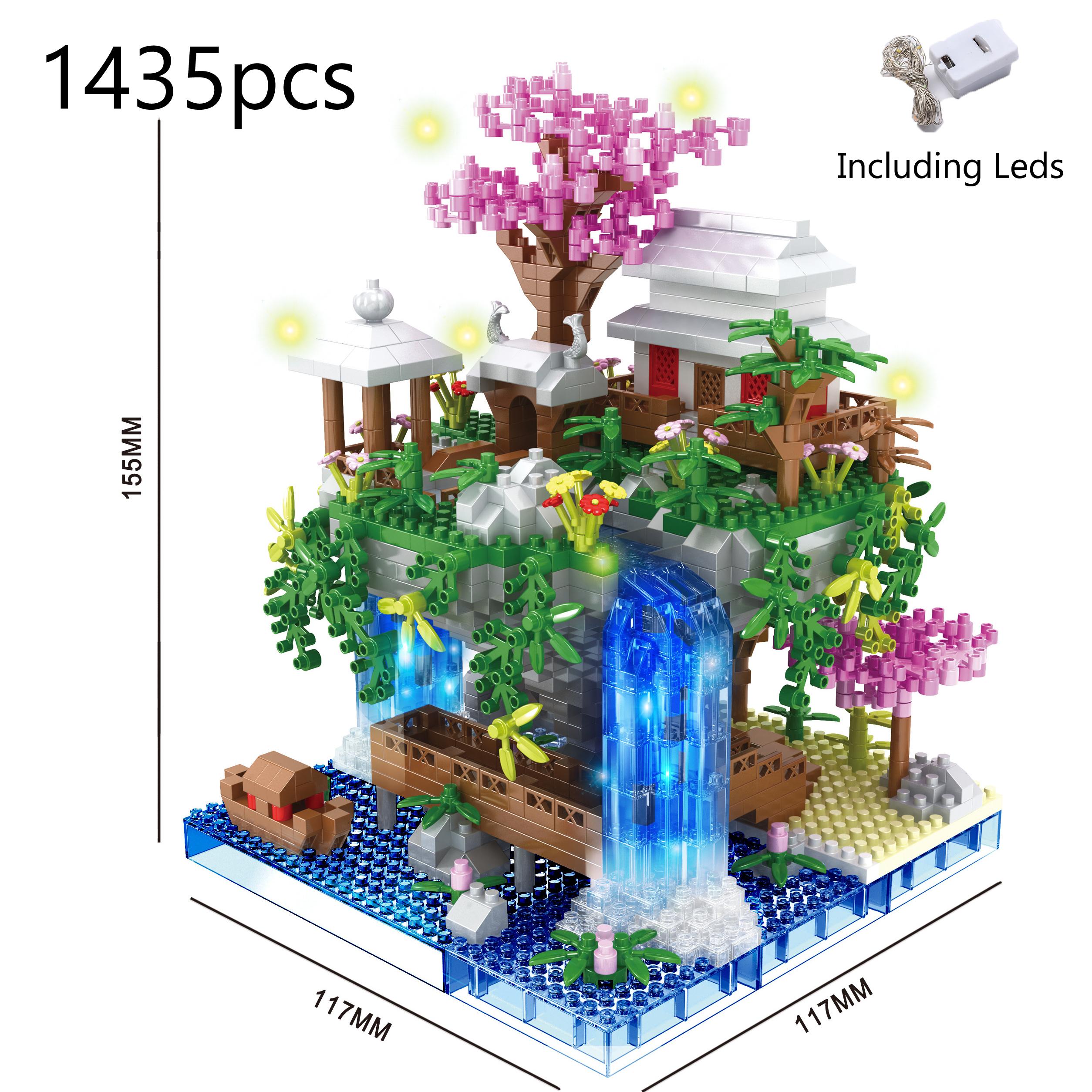 

Творческий пруд с цветком персика, замок сакуры, дом на дереве, набор с видом на город, модель DIY, строительные блоки, кирпичи, игрушки для детей, подарок для взрослых