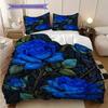 Blue Rose Pattern Bedding Quilt Set Quilt Cover Pillowcase Home Decoration Birthday Gift (1 * Duvet Cover + 2 * Pillowcase, Without Core)