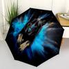 Cute Fluffy Puppy Print Folding Umbrella, Blue Starry Sky Design Compact Sun/Rain Umbrella
