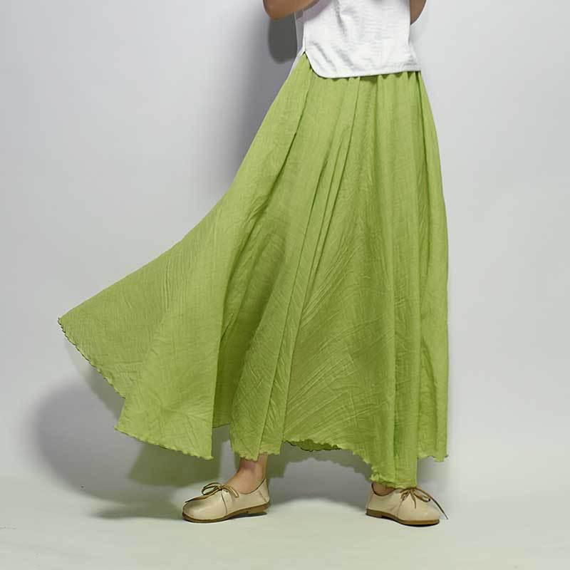 Women's Elegant High Waist Linen Maxi Skirt Summer Ladies Casual Elastic Waist 2 Layers Skirts Saia Feminina