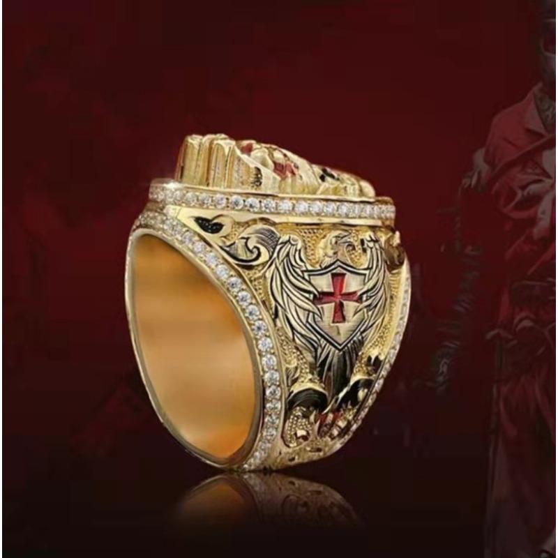 Anel masculino de liga de caveira com coroa de vento e joias de luxo