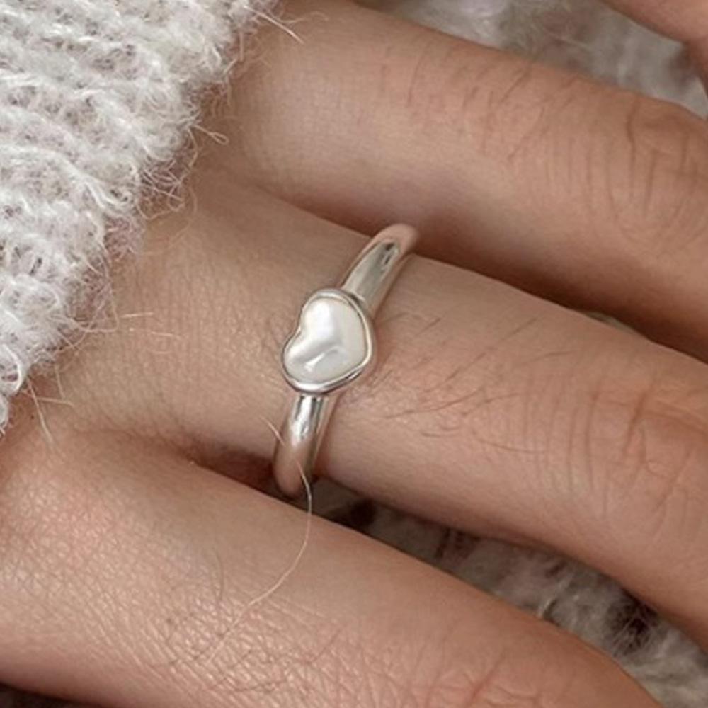 

BF CLUB 925 Sterling Silver Ring For Women Jewelry Heart Stone Simple Open Vintage Handmade Ring Allergy For Party Birthday Gift resizable