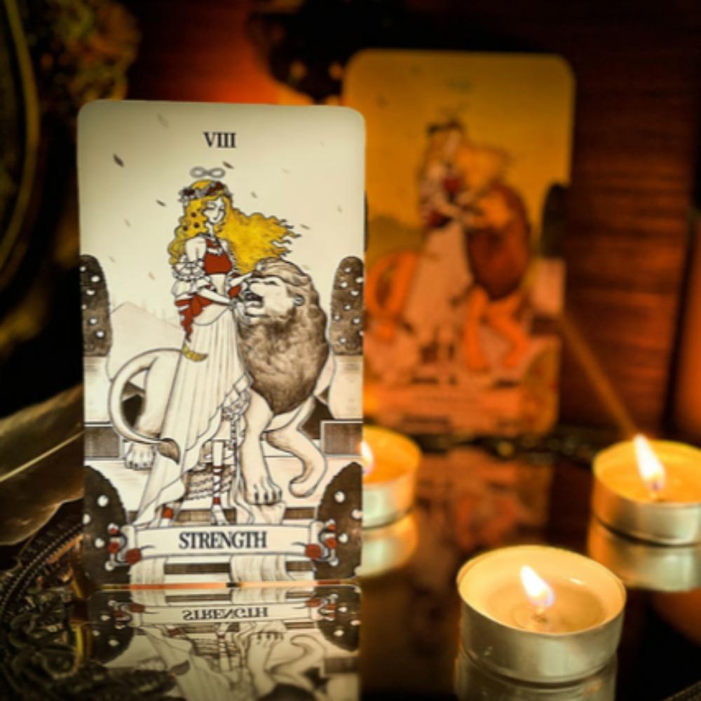 12*7cm Tarot cu oglindă secretă Tarot de artă feminină în simbolism bogat cu tărâm monocrom:Negru, alb, roșu, auriu- cu Ghid