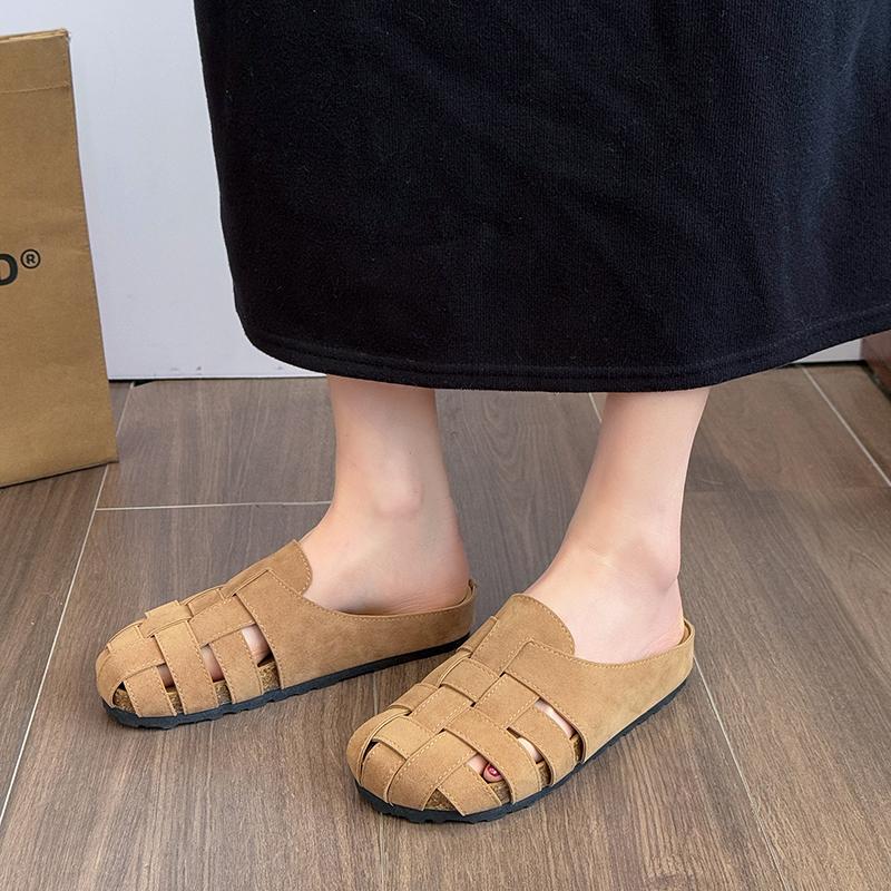 CRLAYDK Retro Women's Slip On Mules Closed Toe Slippers Ladies Backless Suede Leather Slides Walking Dressy Loafers Casual Shoes