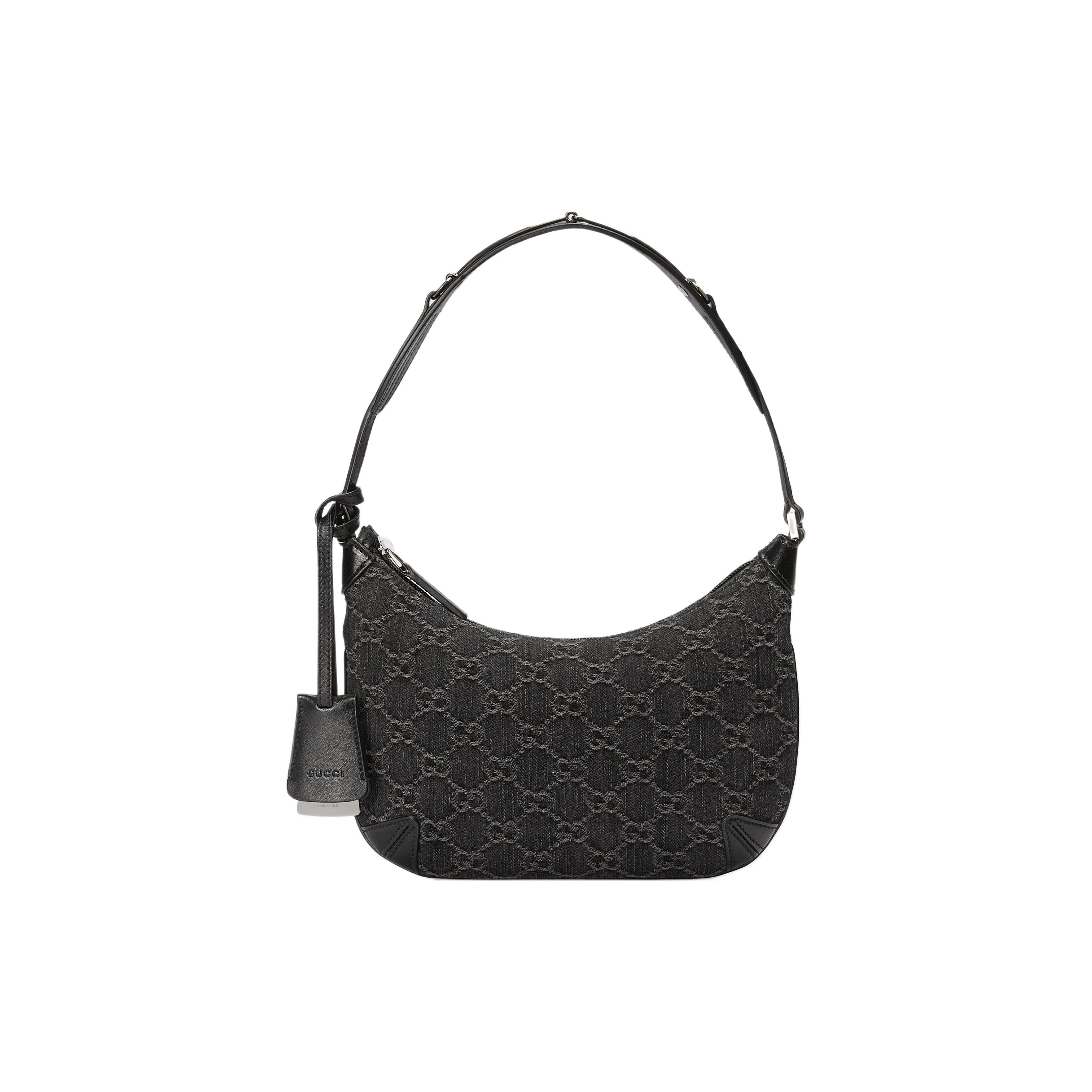 

Gucci GG Monogram Black Denim Hobo Shoulder Bag With Leather Trim For Unisex Luxury Daily Use Basic Set (Bag+Dust Bag)