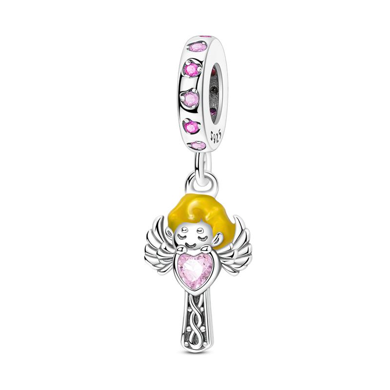 Classic Copper Holy Angel Cross Charms Beads Pendants For Women Fit Qikaola Original Bracelets Diy Jewelry Gift