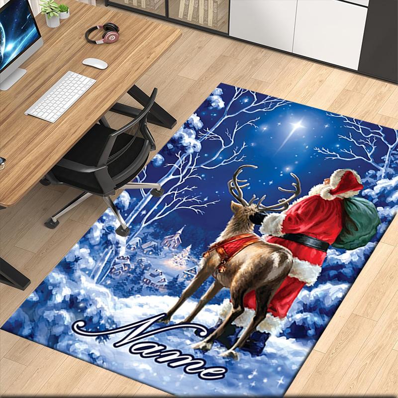 Custom Name Christmas Santa Claus Printed Carpet, for Office Chair Living Room Bedroom Kitchen Room Decor Gifts.