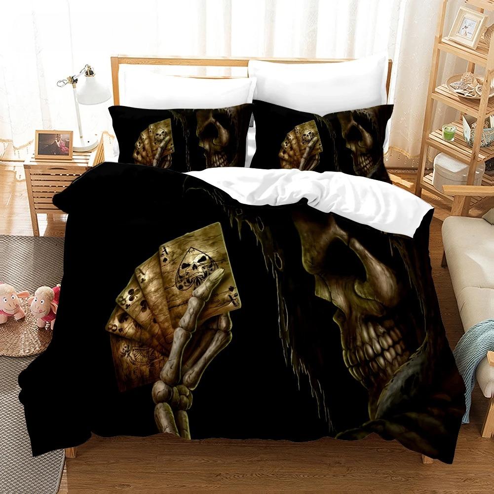 Skull Microfiber Duvet Cover with Zipper Pillowcase 75x50 cm, Home Bedding Set Halloween Single Double Bed Luxury gift for boys