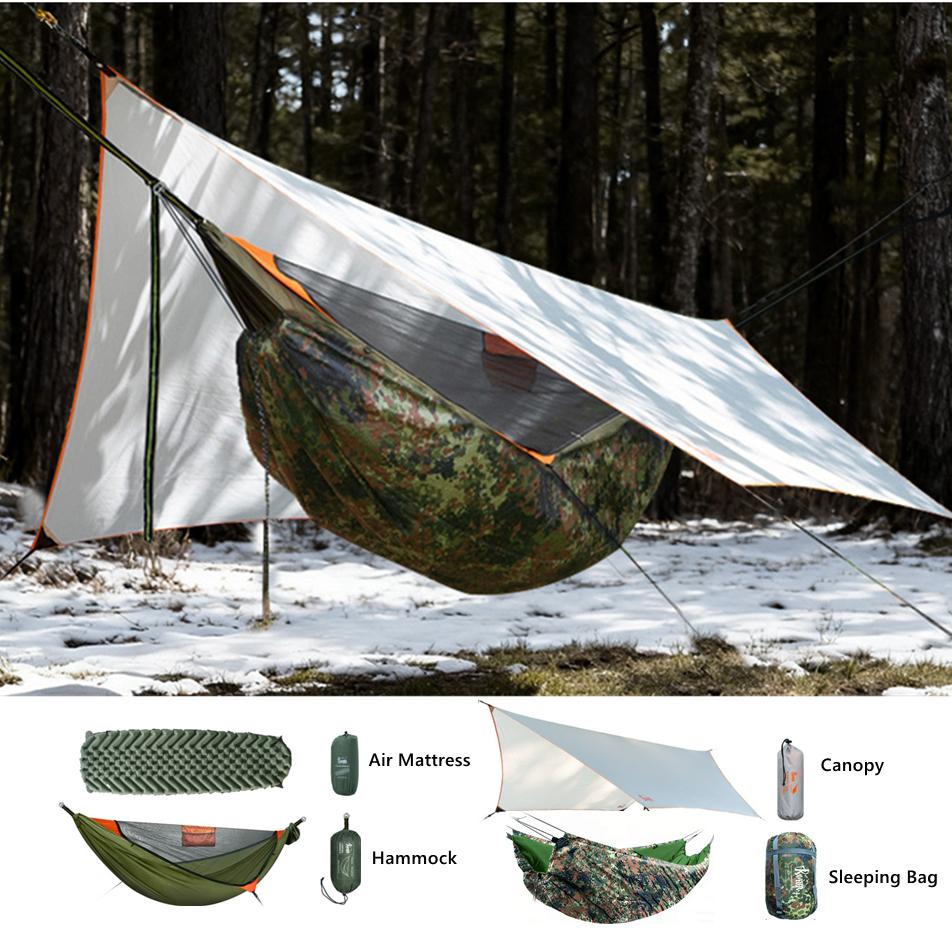 Ridge Line Hammock Shelter with Full Setup: Mosquito Net, Weather Fly, Pad & Bag, for Fast Deployment & Max Protection