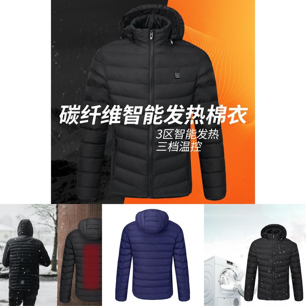 Luxurious Usb Heated Warm Back Cervical Spine Hooded Winter Jacket For Motorcycle Skiing