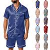 Herren Kurzarm-Pyjama-Set mit Taschen - Weiches Satin-Streifen-Karo-Print Zweiteiliges Outfit für Zuhause und Freizeit