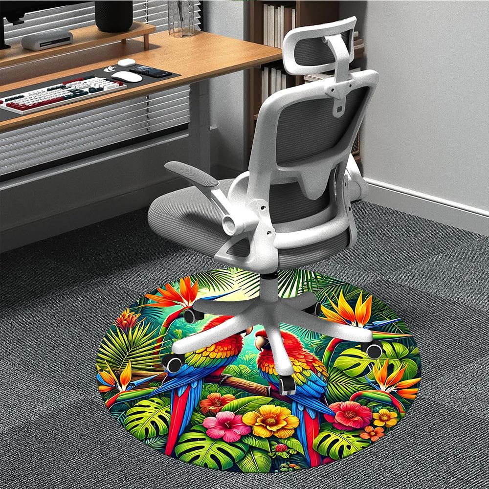 1PC Parrot Office Round Area Rug, Mat Suitable For Office, Under Office Chairs Bedroom Living Room Home Decor, Room Deco