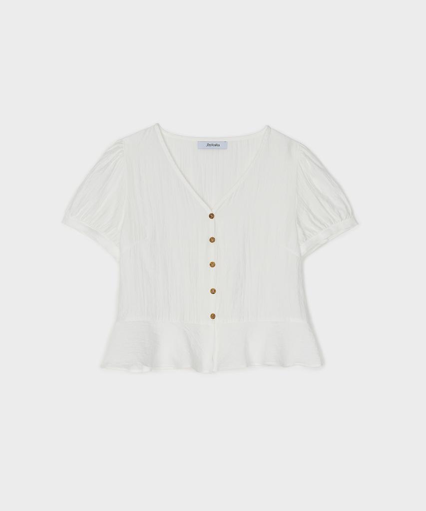 JBYRARA V Open Closure Ruffle Detail Blouse_White