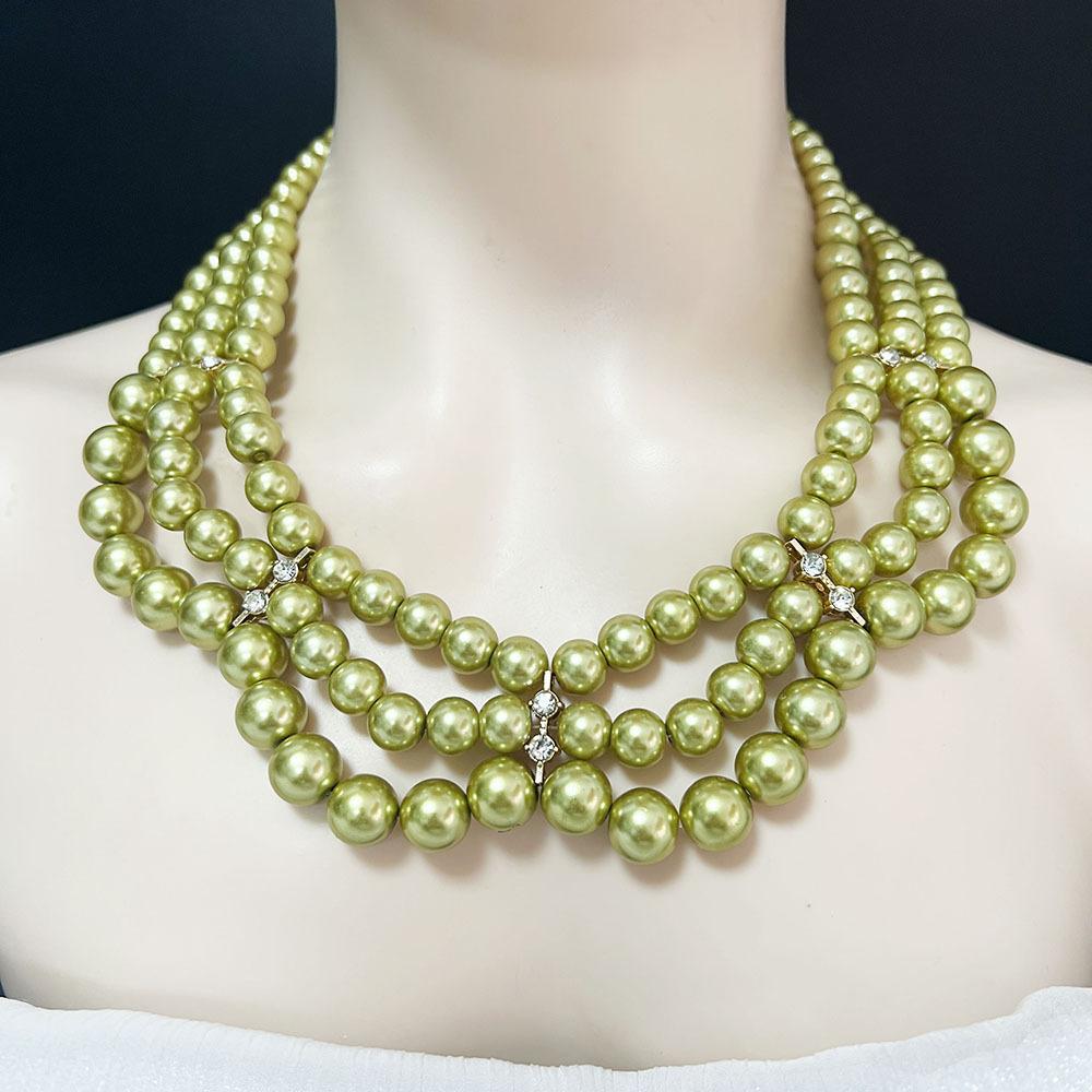 Versatile glass imitation pearl necklace, earrings, cover chain, small fragrant style, court retro temperament, high-end accessories for women