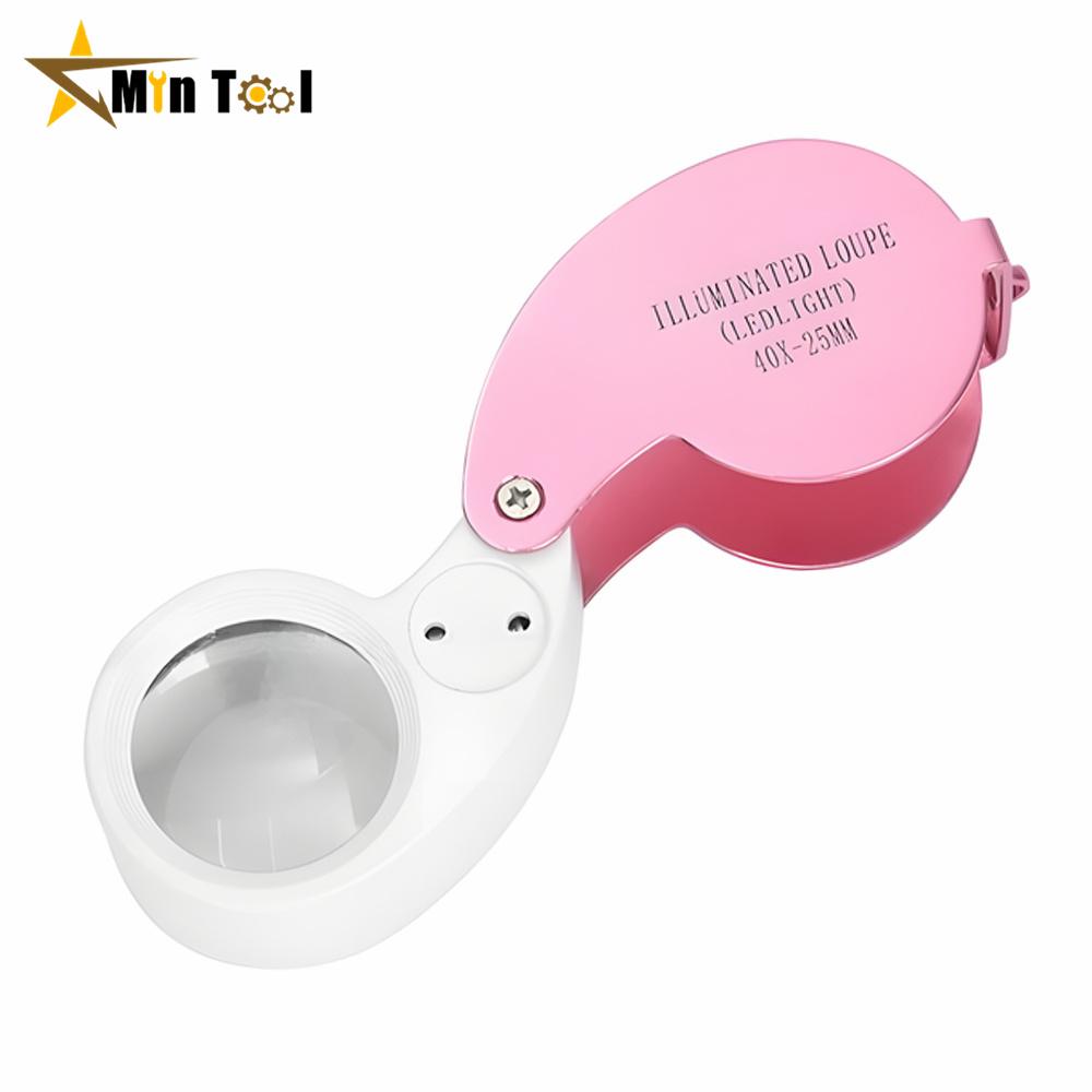 40X-25mm LED Illuminated Jewelers Loupe Magnifier With Light Diamond Eye Magnifying Glass Tool For Jewelry Antiques Coins Stamps