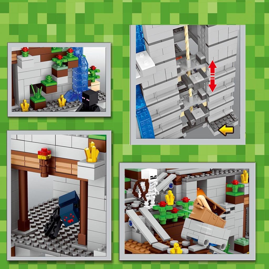 Compatible Lego Bricks: Minecraft Cave, War Village Puzzle for Boys, Birthday Gift