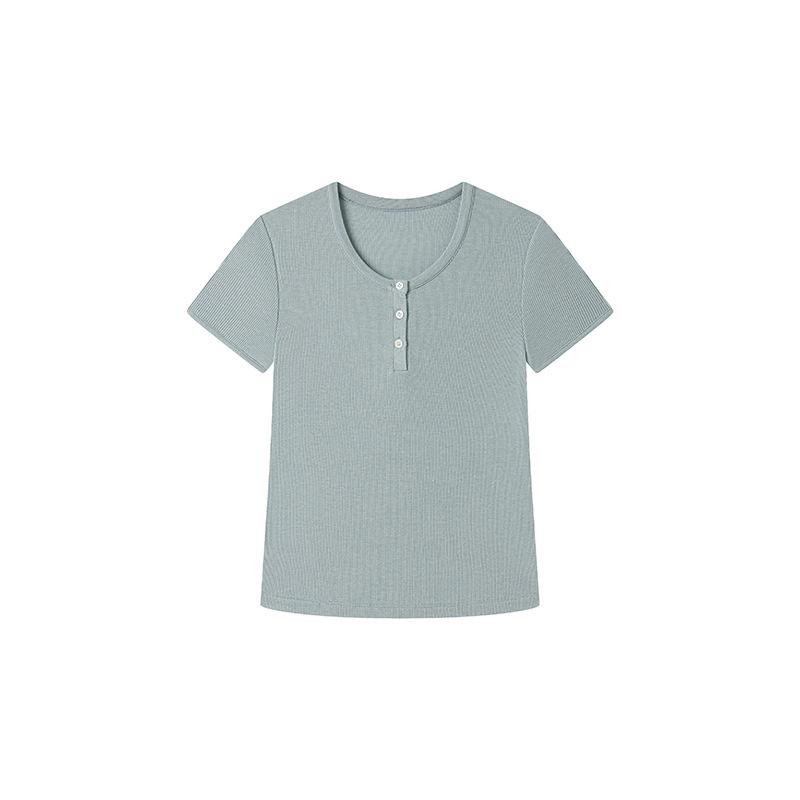 Summer Tencel Acetate Linen Short-Sleeve Women's New Knitted Slim-Fit Top