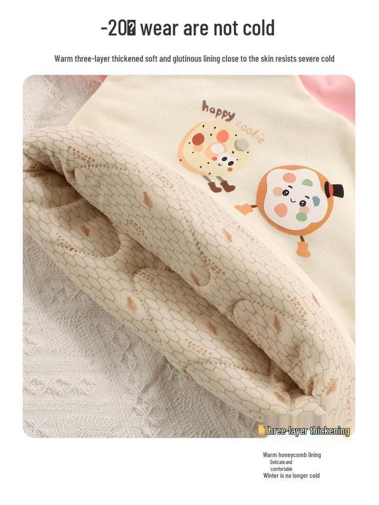 Children's Warm Cotton Cartoon Base Layer Top - Temperature-Sensitive, Half-High Collar Shirt for Baby Girls, Ideal for Autumn/Winter.