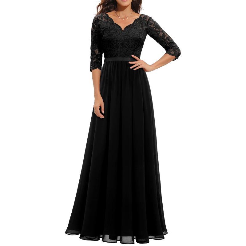 Color code new European and American hot-selling dresses lace splicing long waist noble dress dresses