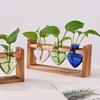 Plant Propagation Station Glass Vase with Wooden Frame Hydroponic Plant Terrarium Kit Love Bulb Vase for Indoor Plants Desktop Decor