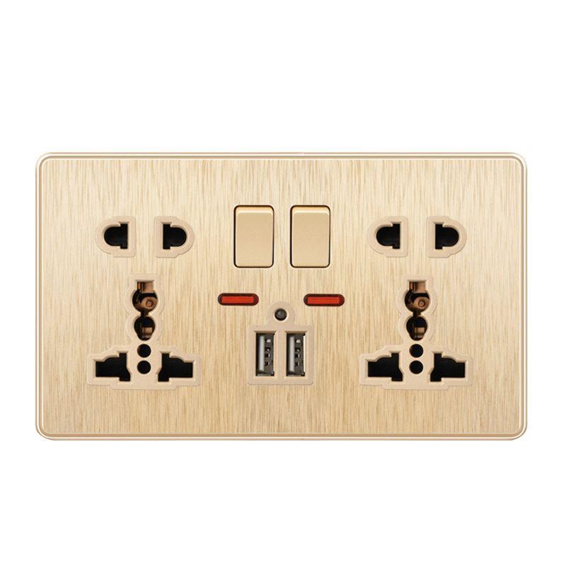 Wall Mounted UK Power Outlet with 2 USB Ports Compact Panel Power Socket