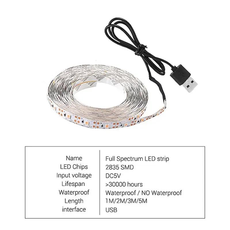 DC 5V USB LED Pflanzenlampe Vollspektrum 1-5m Pflanzenlicht LED Streifen Phytolampe für Gemüseblumensämlinge Grow Tent