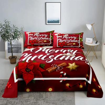 Frohe Weihnachten Bettlaken-Set mit Kissenbezug 3D-Druck Weihnachtsmann Heimdeko Neujahr King Queen Full Size Rotes Bettlaken
