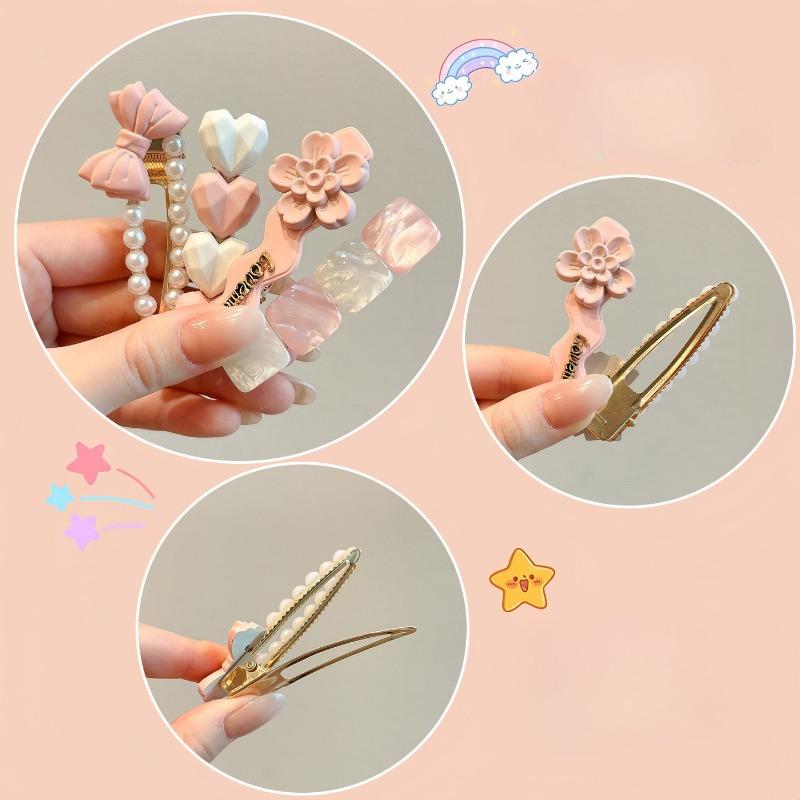 5PCS children's pink hairpin girl forehead bangs clip little girl cute broken hair bb clip headgear duck bill clip hairpin girl