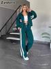 Autumn  Striped Zipper Jacket Casual Sports Set Women