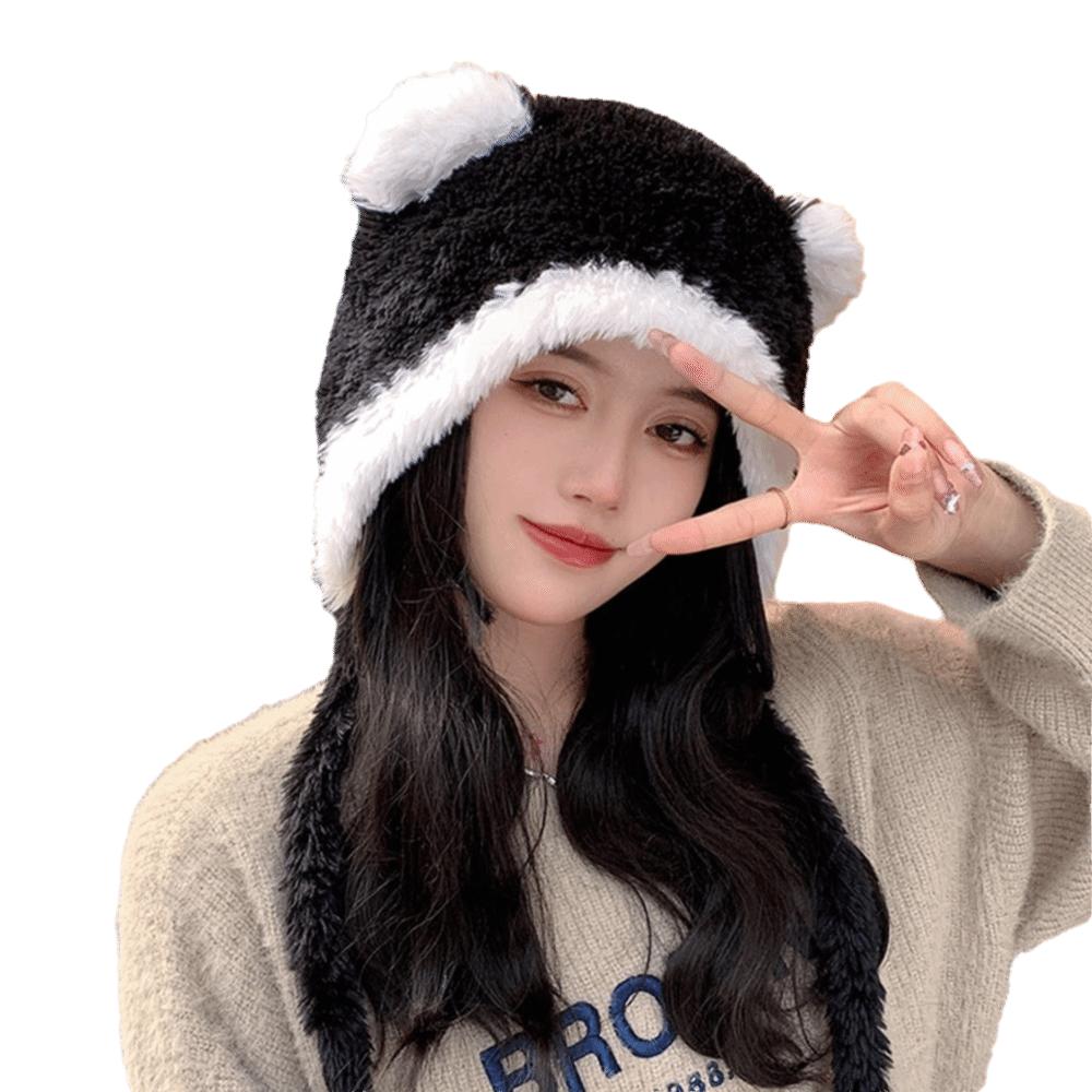 

Coldproof Knitted Plush Hat Windproof Pompoms Hat Fashion Beanies Cap for Women Girls