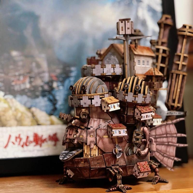 3D Wooden Moving Castle Puzzle - DIY Anime Model Kit, Educational Building Blocks, Collectible Desk Decor from Classic Animation