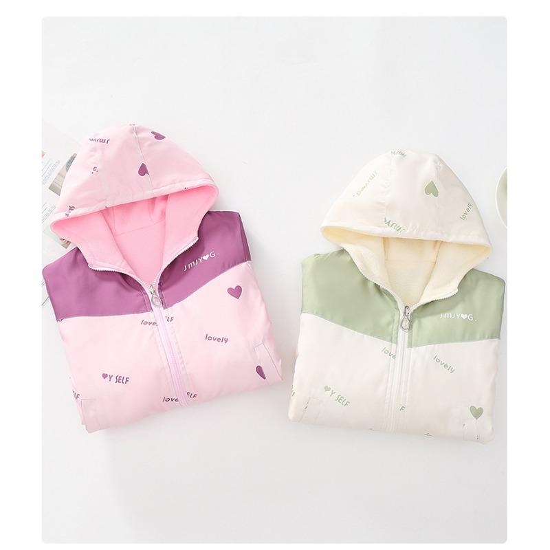 Girls Fleece Lined Windproof Reversible Hooded Kids Casual Outerwear Jacket